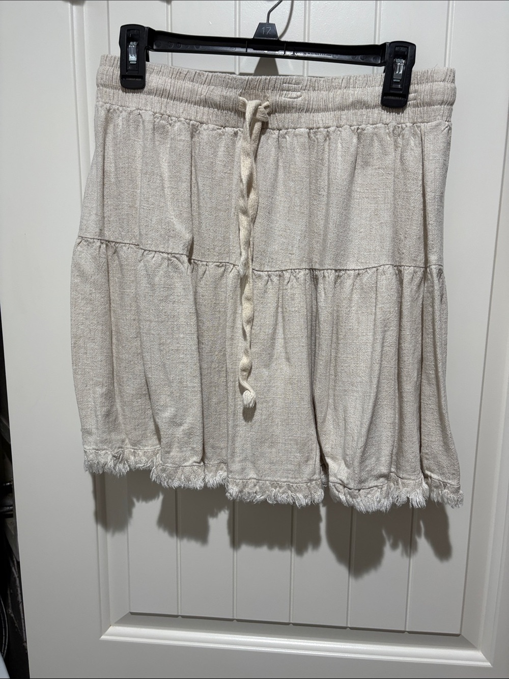 Umgee Cream Tiered Mini Skirt with Braided Drawstring